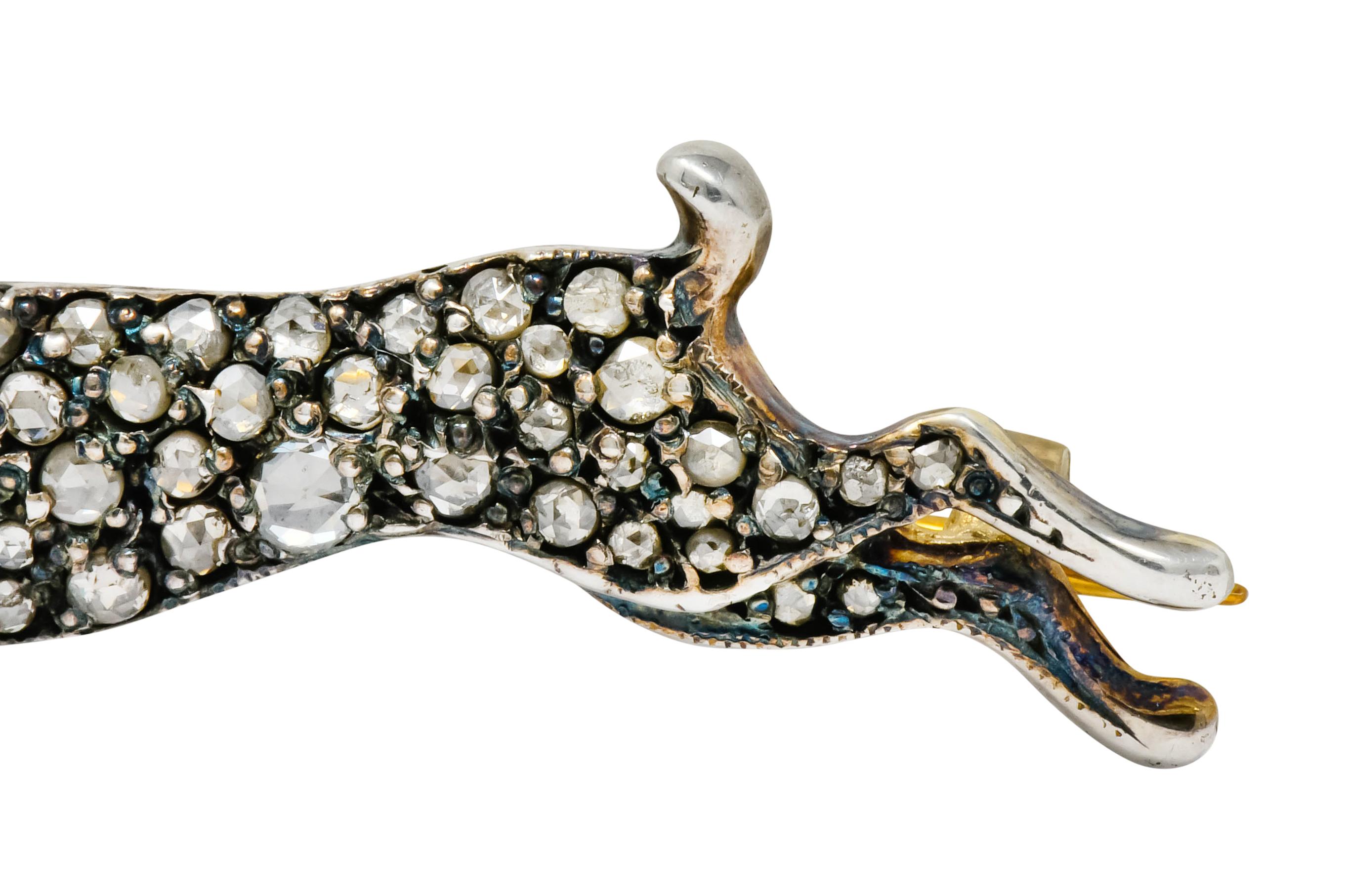 Women's or Men's Victorian Rose Cut Diamond Silver-Topped Leaping Rabbit Hare Brooch