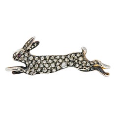 Antique Victorian Rose Cut Diamond Silver-Topped Leaping Rabbit Hare Brooch