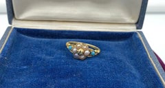 Victorian Rose Cut Diamond Turquoise Pearl Ring 14 Karat Gold Antique Engagement