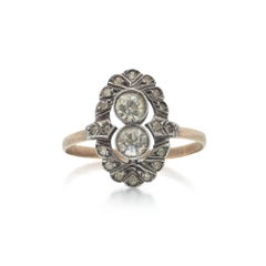 Victorian Rose Cut Diamond Two-Stone Ring, Gold & Silver