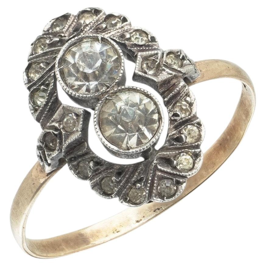 Ring mit zwei Diamanten im viktorianischen Rosenschliff, Gold und Silber