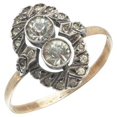 Victorian Rose Cut Diamond Two-Stone Ring, Gold & Silver