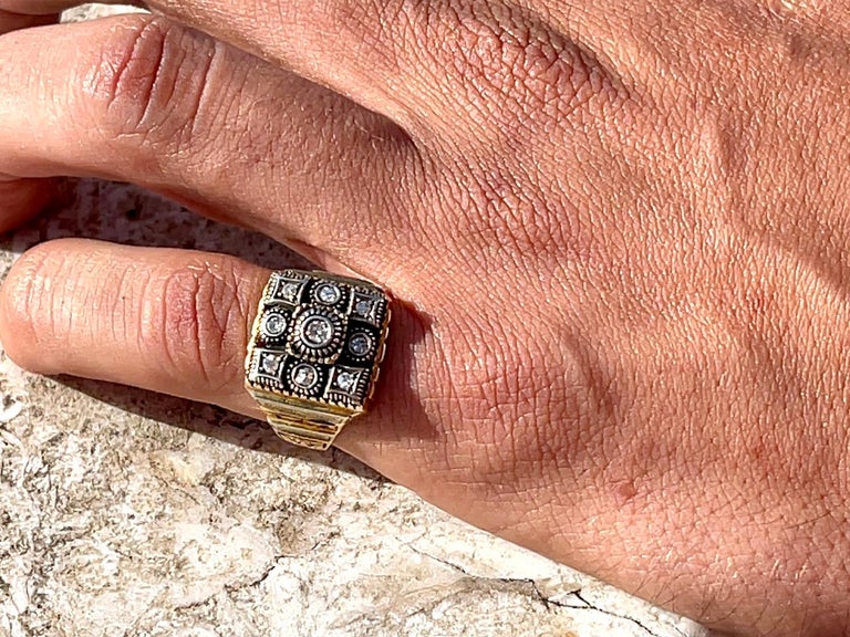 Victorian Rose Cut Diamonds Gold and Silver Mens Ring For Sale at 1stDibs