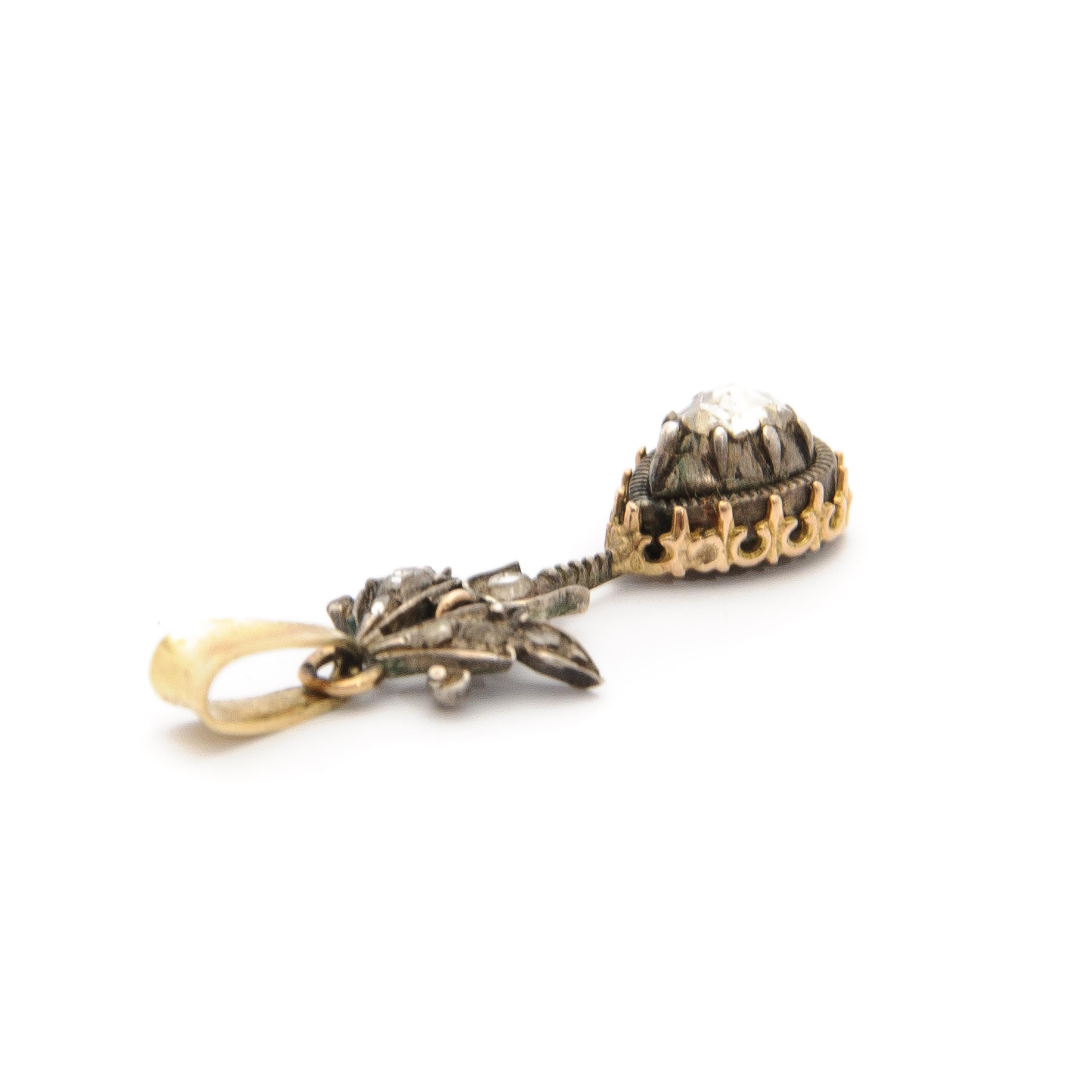 Victorian Rose Cut Diamonds 14K Gold Pendant