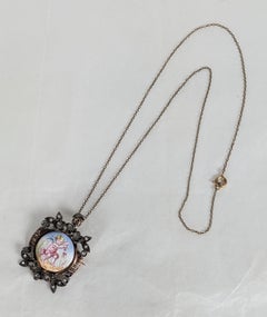 Victorian Rose Diamond Enamel Pendant Brooch