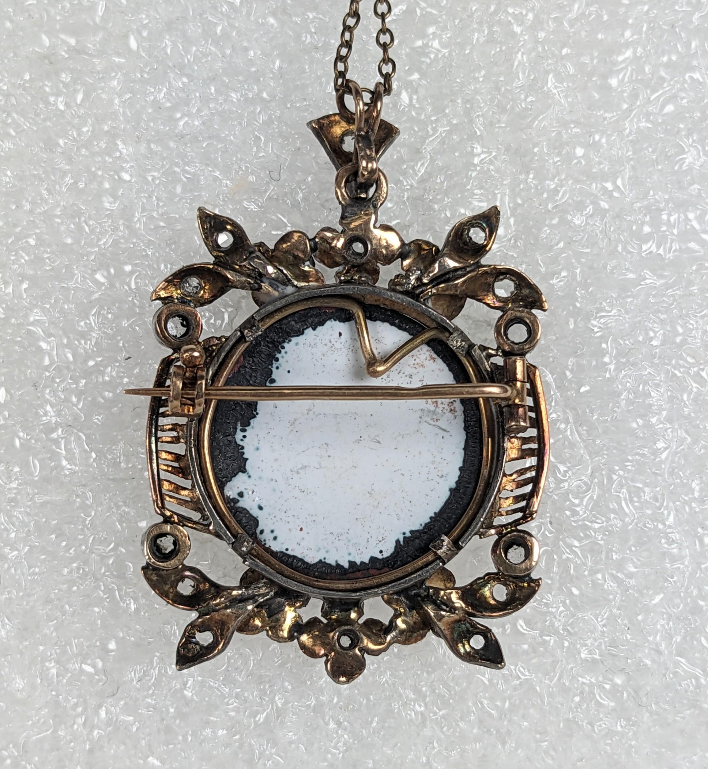 Spilla vittoriana con ciondolo a forma di diamante rosa e smalto In condizioni buone in vendita a New York, NY