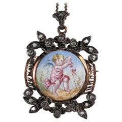 Spilla vittoriana con ciondolo a forma di diamante rosa e smalto