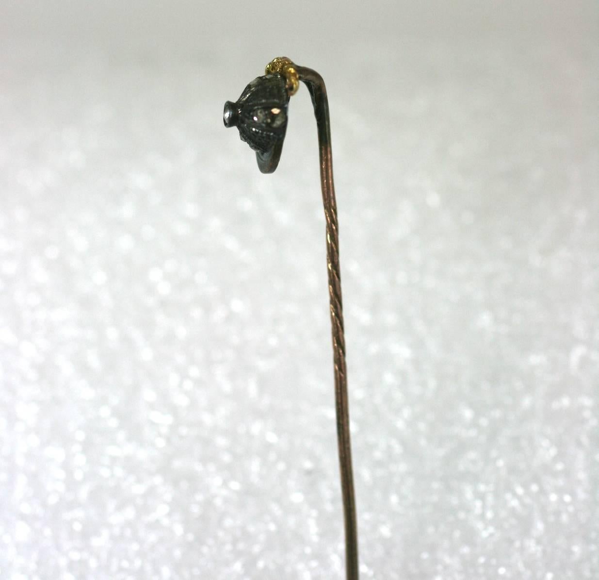  Victorian Rose Diamond Jockey Cap Stickpin In Excellent Condition For Sale In New York, NY