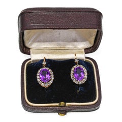 Victorian Rose Gold Amethyst and Rose Cut Diamond Earrings