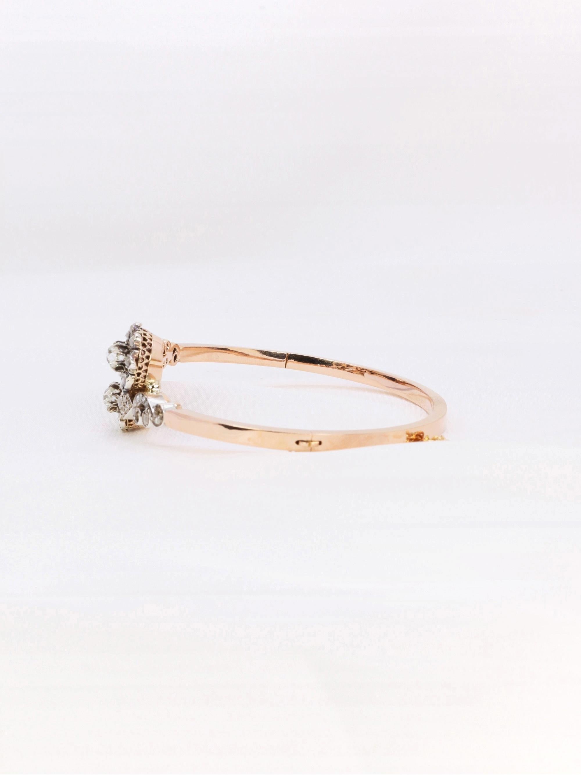 Brazalete victoriano de oro rosa y diamantes talla rosa Talla antigua