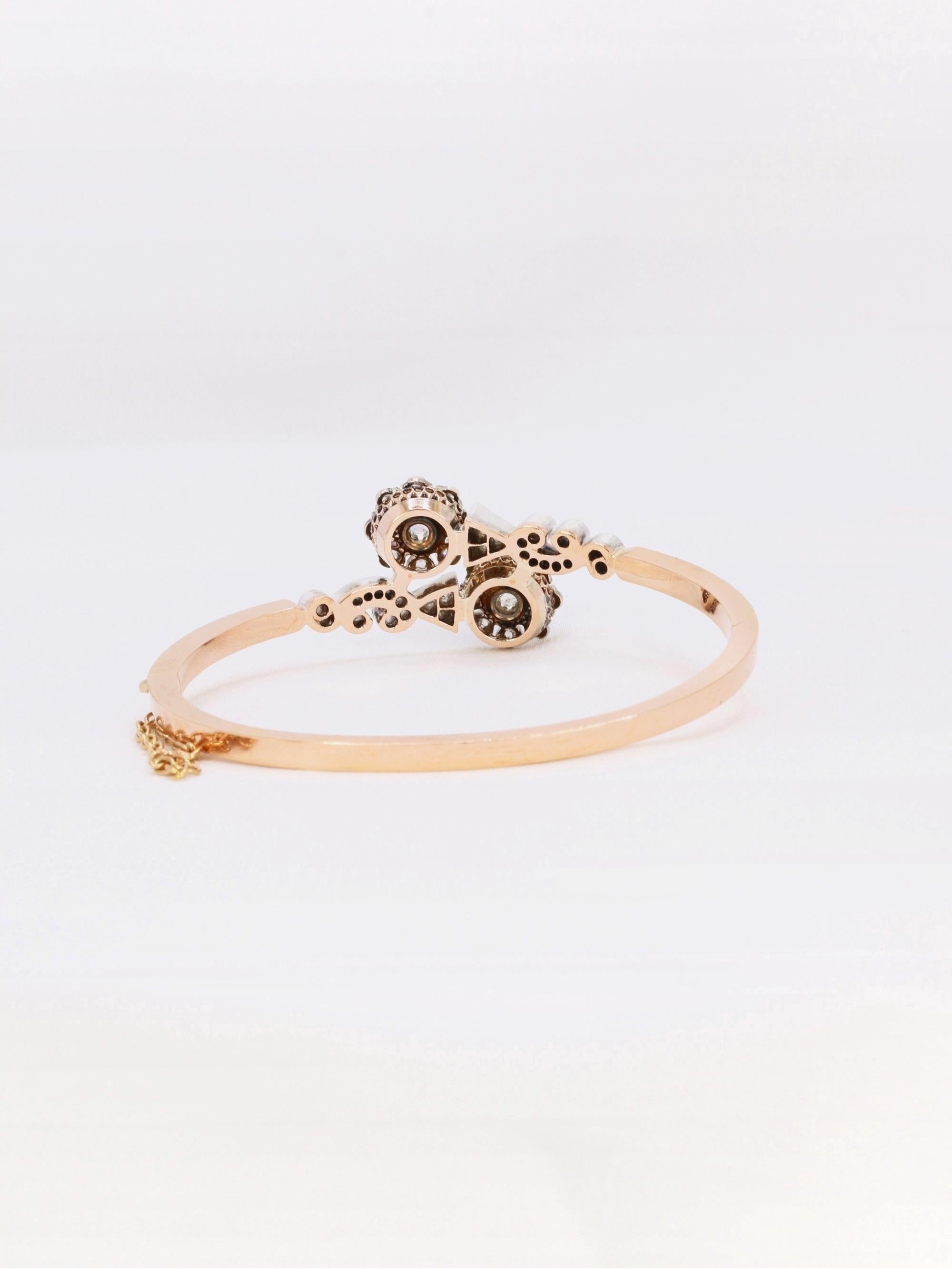 Brazalete victoriano de oro rosa y diamantes talla rosa en Bueno Estado en PARIS, FR