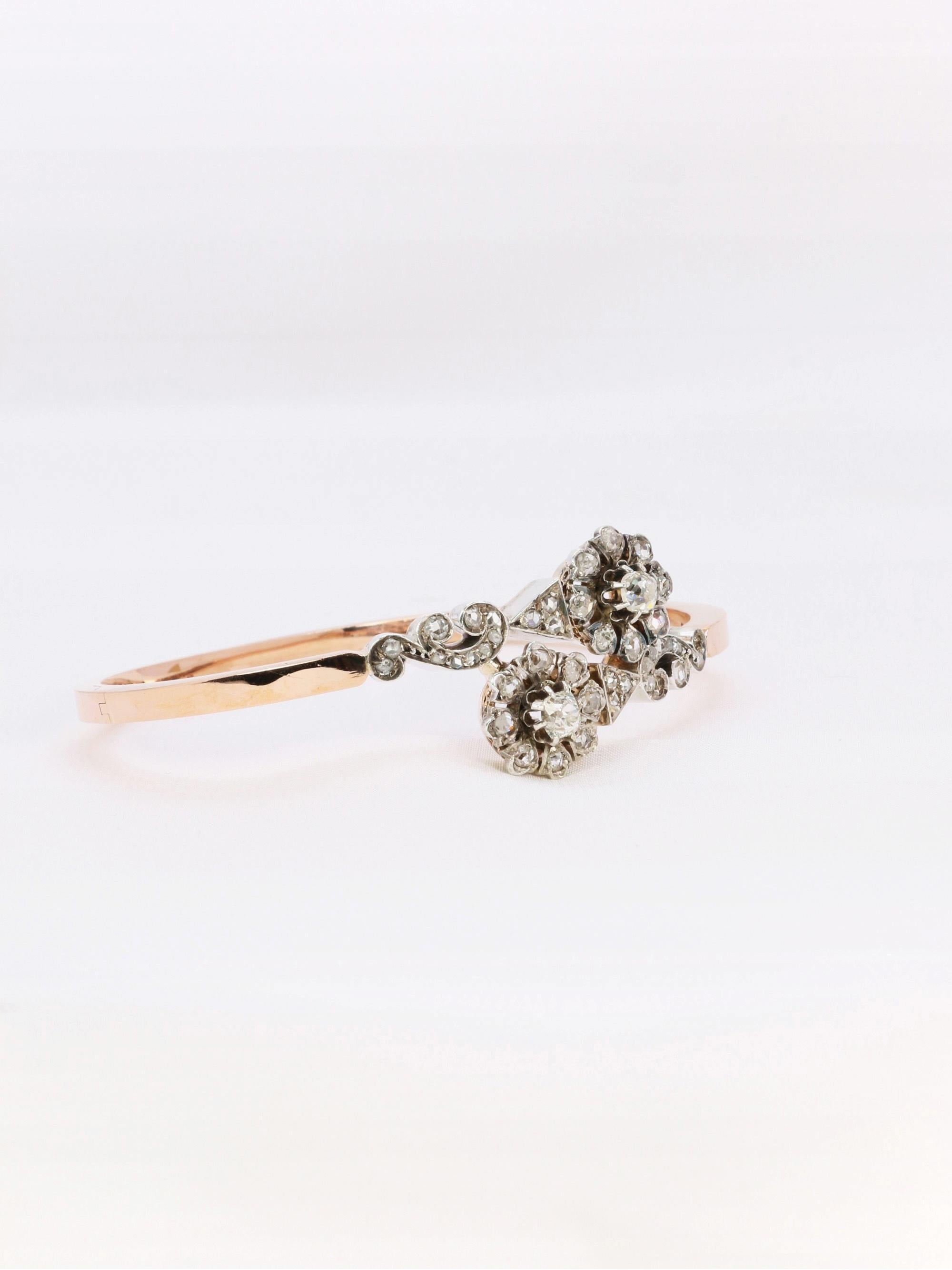 Brazalete victoriano de oro rosa y diamantes talla rosa 1