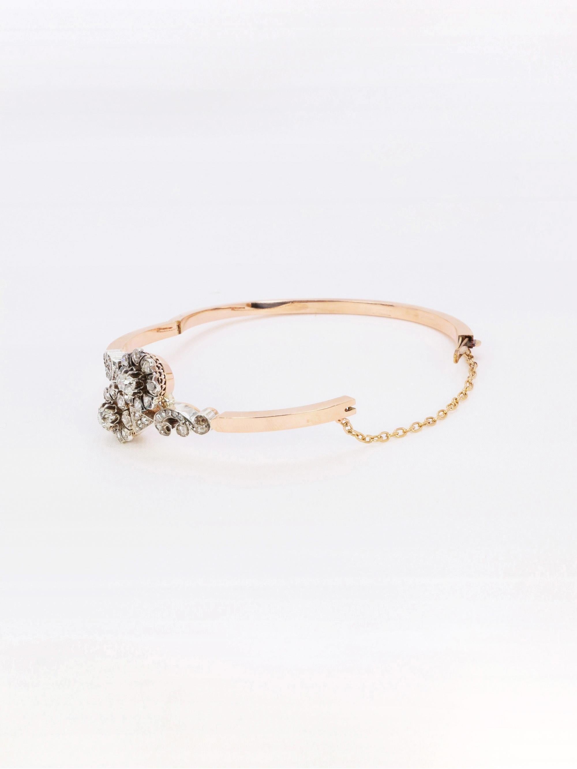 Brazalete victoriano de oro rosa y diamantes talla rosa 2