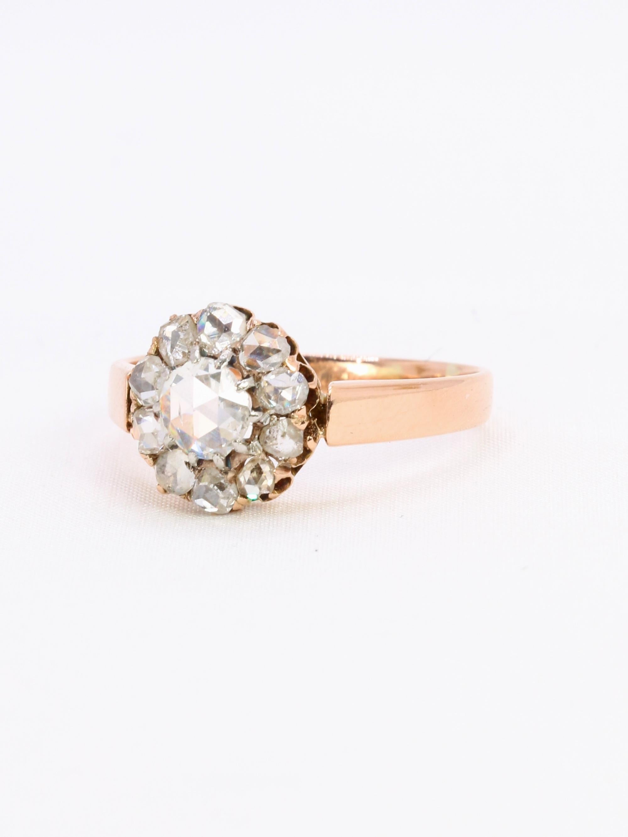 Anillo victoriano en racimo de oro rosa y diamantes talla rosa Victoriano en venta