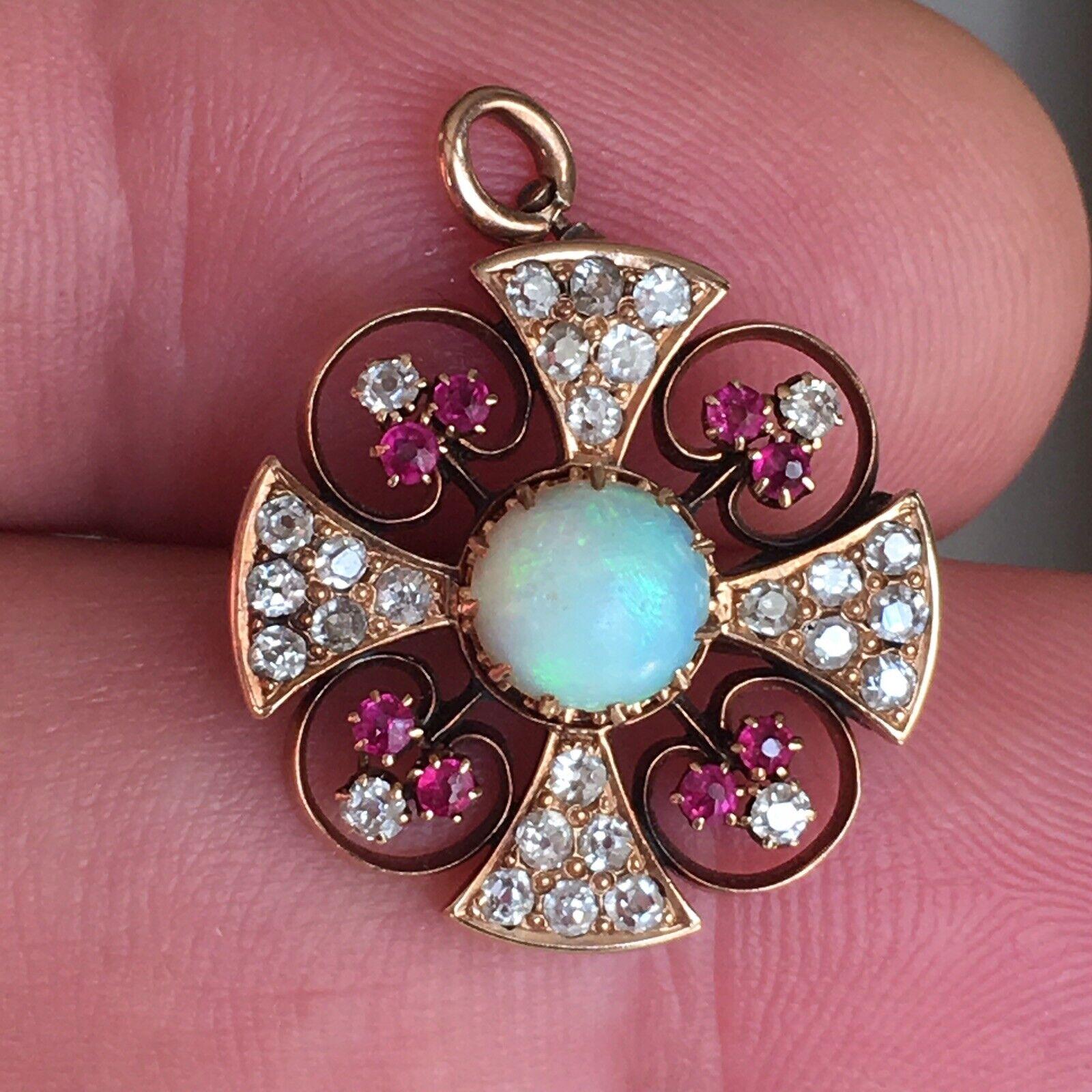 Victorian Rose Gold Diamond Opal Ruby Pendant-Brooch 1890s American In Good Condition For Sale In Santa Monica, CA