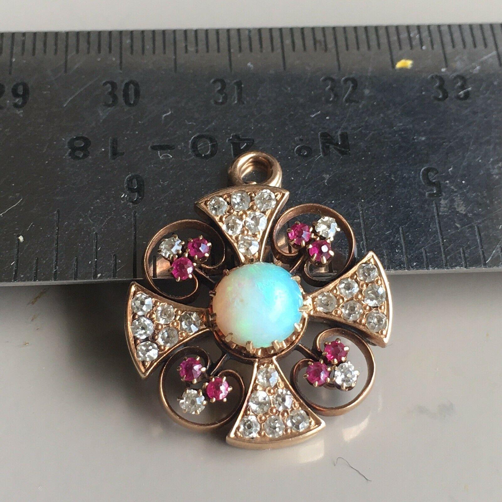 Victorian Rose Gold Diamond Opal Ruby Pendant-Brooch 1890s American For Sale 2