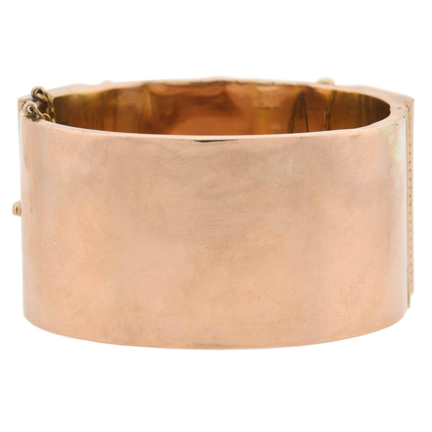 Victorian Rose Gold Double Buckle Bangle Bracelet In Good Condition In Narberth, PA