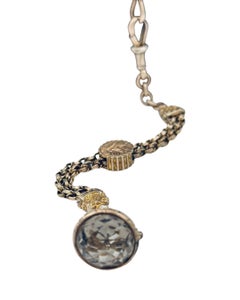 Victorian Rose Gold Fob w/ Faceted Quartz on Long Double Watch Neck Guard Chain
