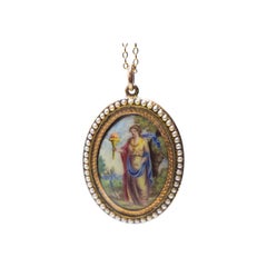 Victorian Rose Gold, Natural Seed Pearls Persephone and Doves Pendant Necklace