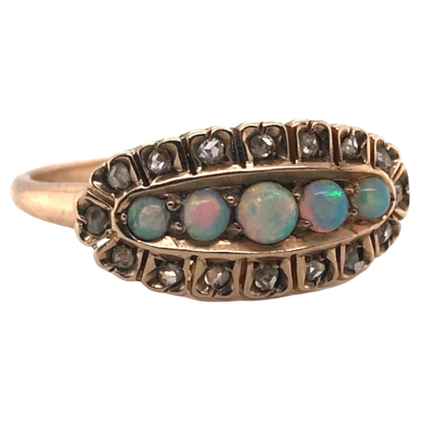 Victorian Rose Gold Opal 
Rose Cut Diamond Diamond Ring