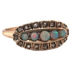 Antique Victorian Rose Gold Opal & Rose Cut Diamond Diamond Ring