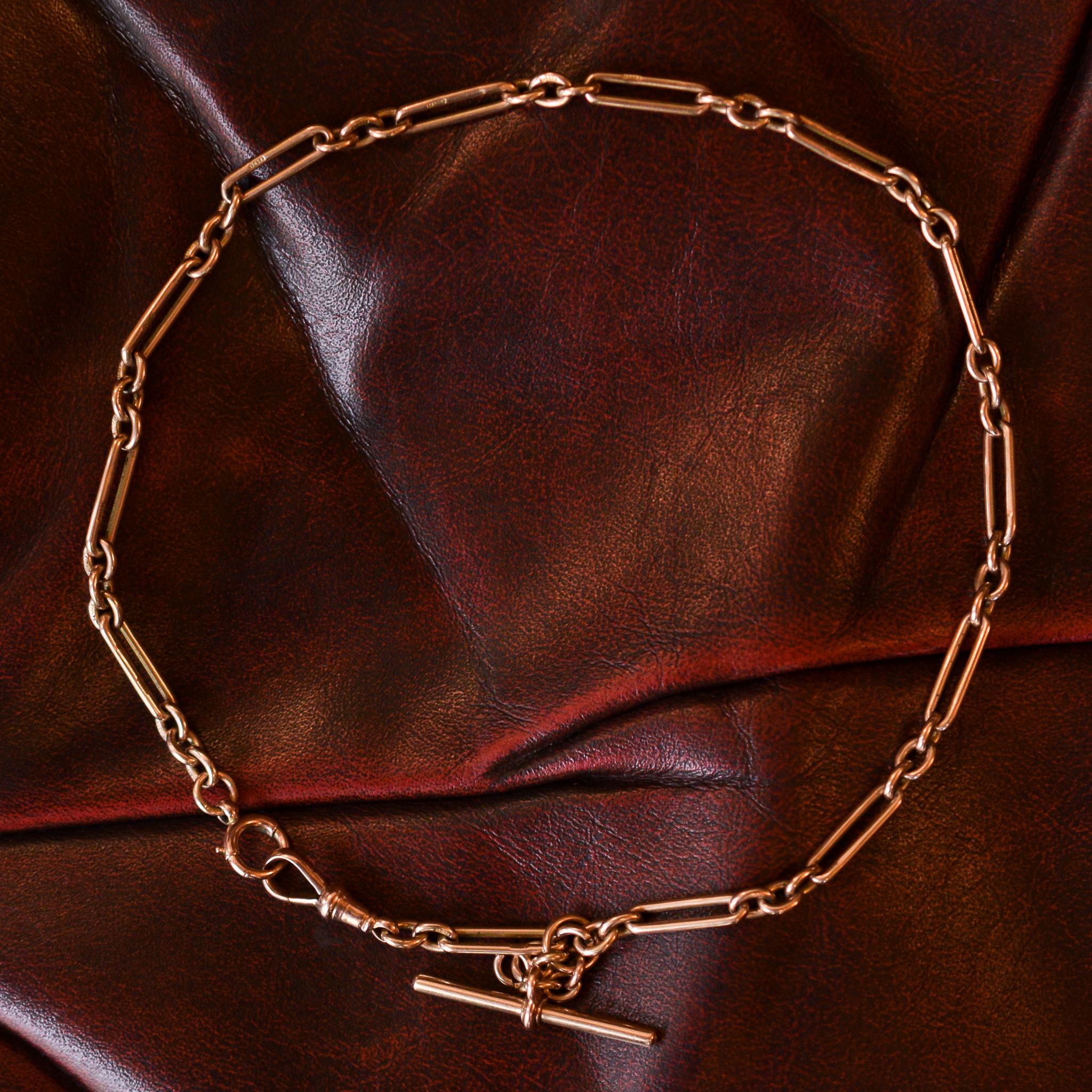 Late Victorian Victorian Rose Gold Trombone Link Chain Necklace