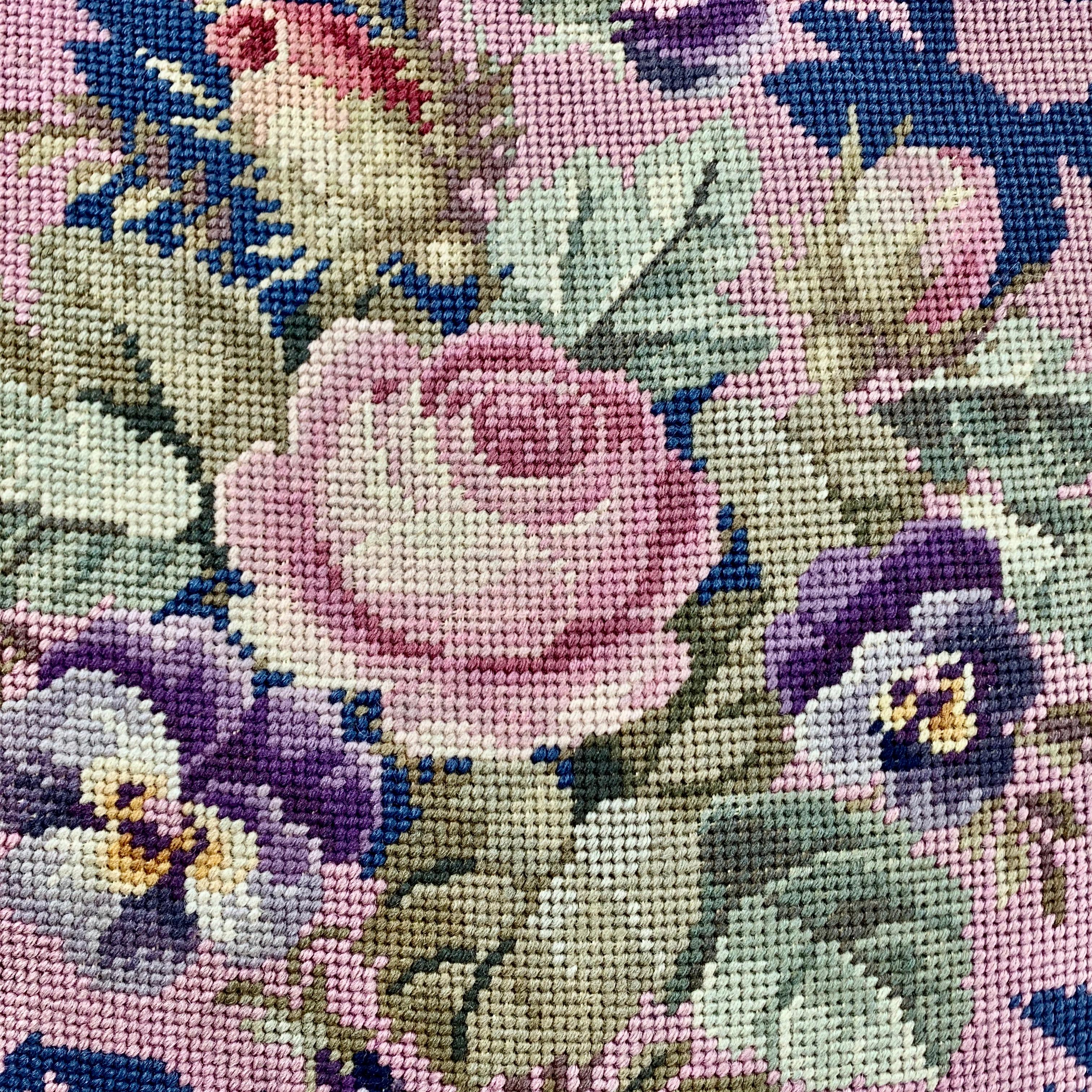 English Victorian Rose Needlepoint Cushion or Decorative Pillow