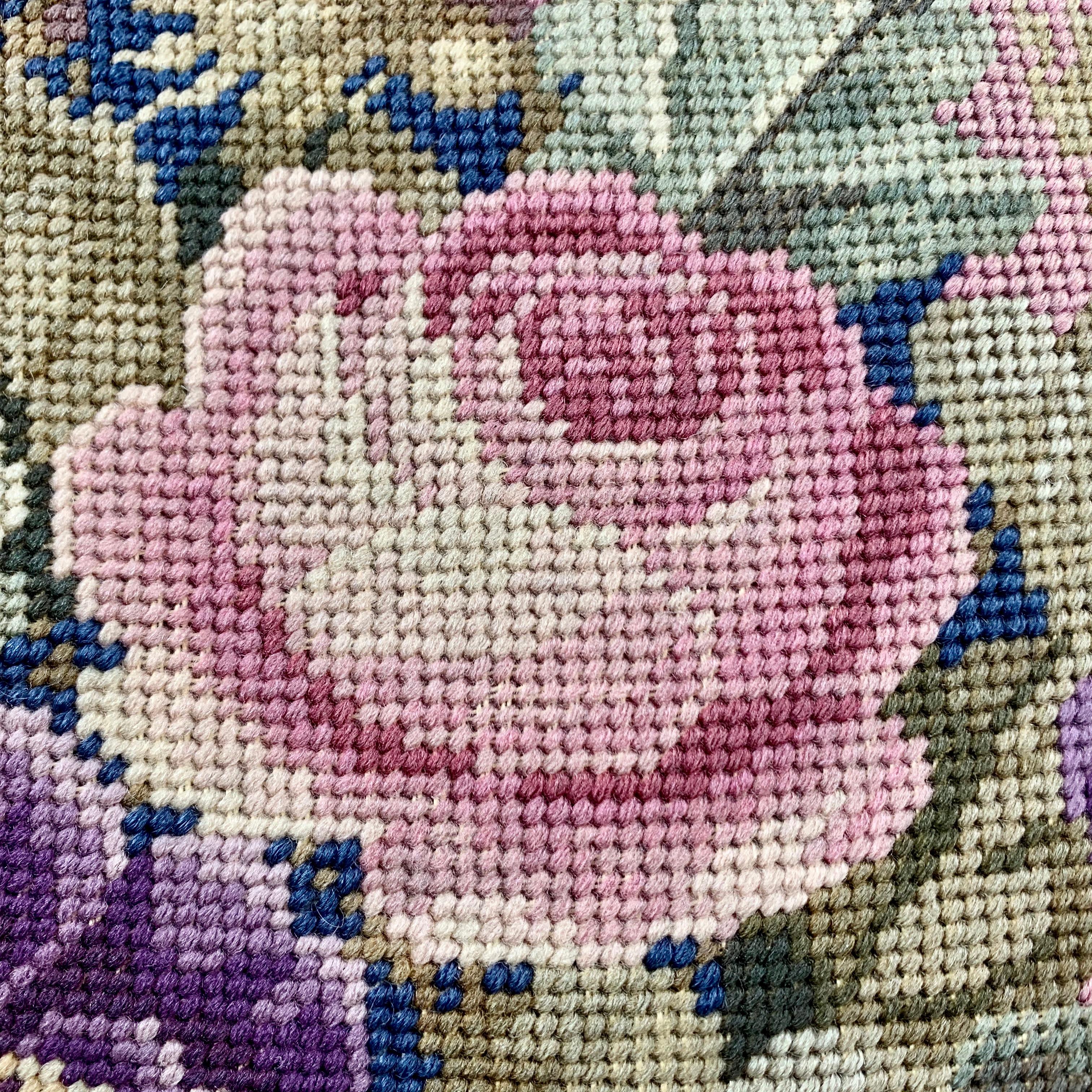 Hand-Crafted Victorian Rose Needlepoint Cushion or Decorative Pillow