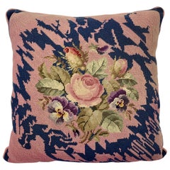 Antique Victorian Rose Needlepoint Cushion or Decorative Pillow