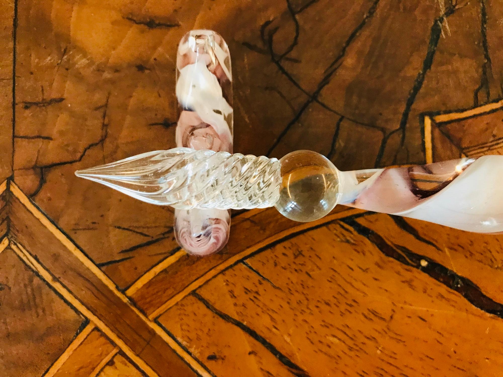 Dutch Victorian Rose Pen Set Made of Glass with Ink Well, circa 2007 For Sale