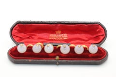 Victorian Rose Quartz Button Set Original Box, London, 1860 Gentleman Dressing