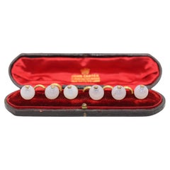 Victorian Rose Quartz Button Set Original Box, London, 1860 Gentleman Dressing