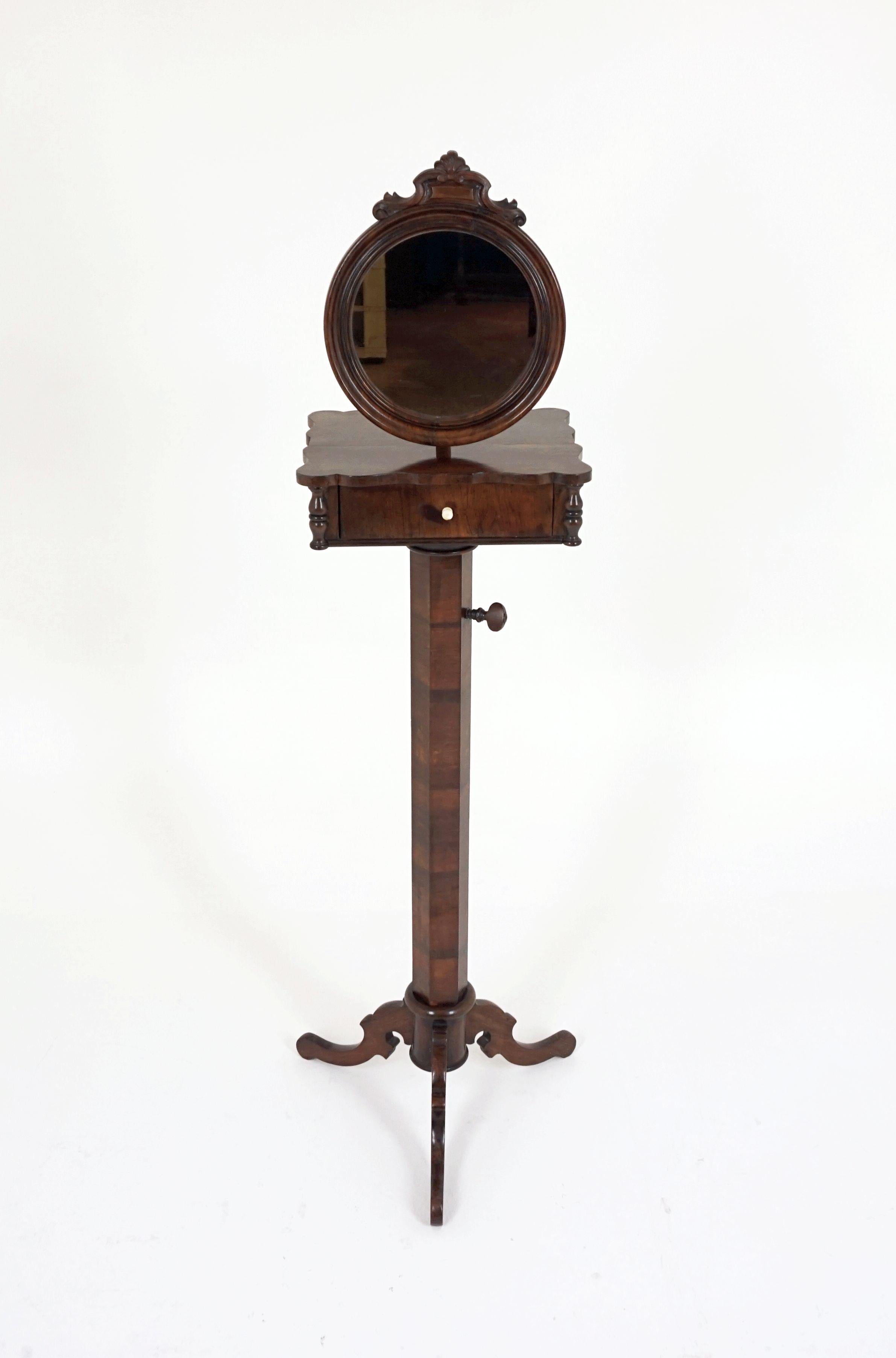 Hand-Crafted Victorian Rosewood Adjustable, Telescopic, Shaving Mirror, Scotland, 1840