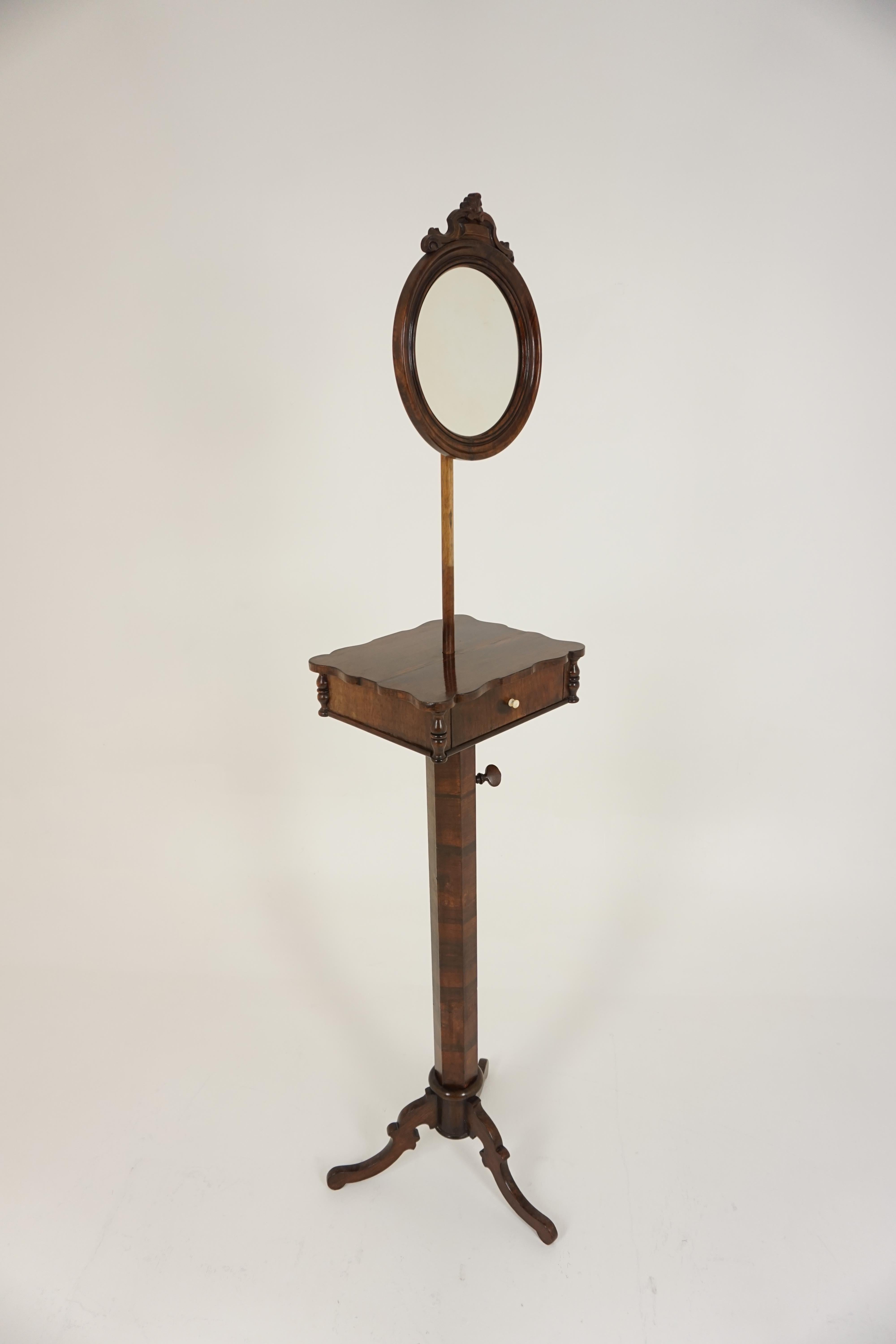 Victorian Rosewood Adjustable, Telescopic, Shaving Mirror, Scotland, 1840 In Good Condition In Vancouver, BC