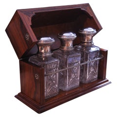 Victorian Antique Solid Silver Capped Cut Glass Tantalus With 3 Decanters