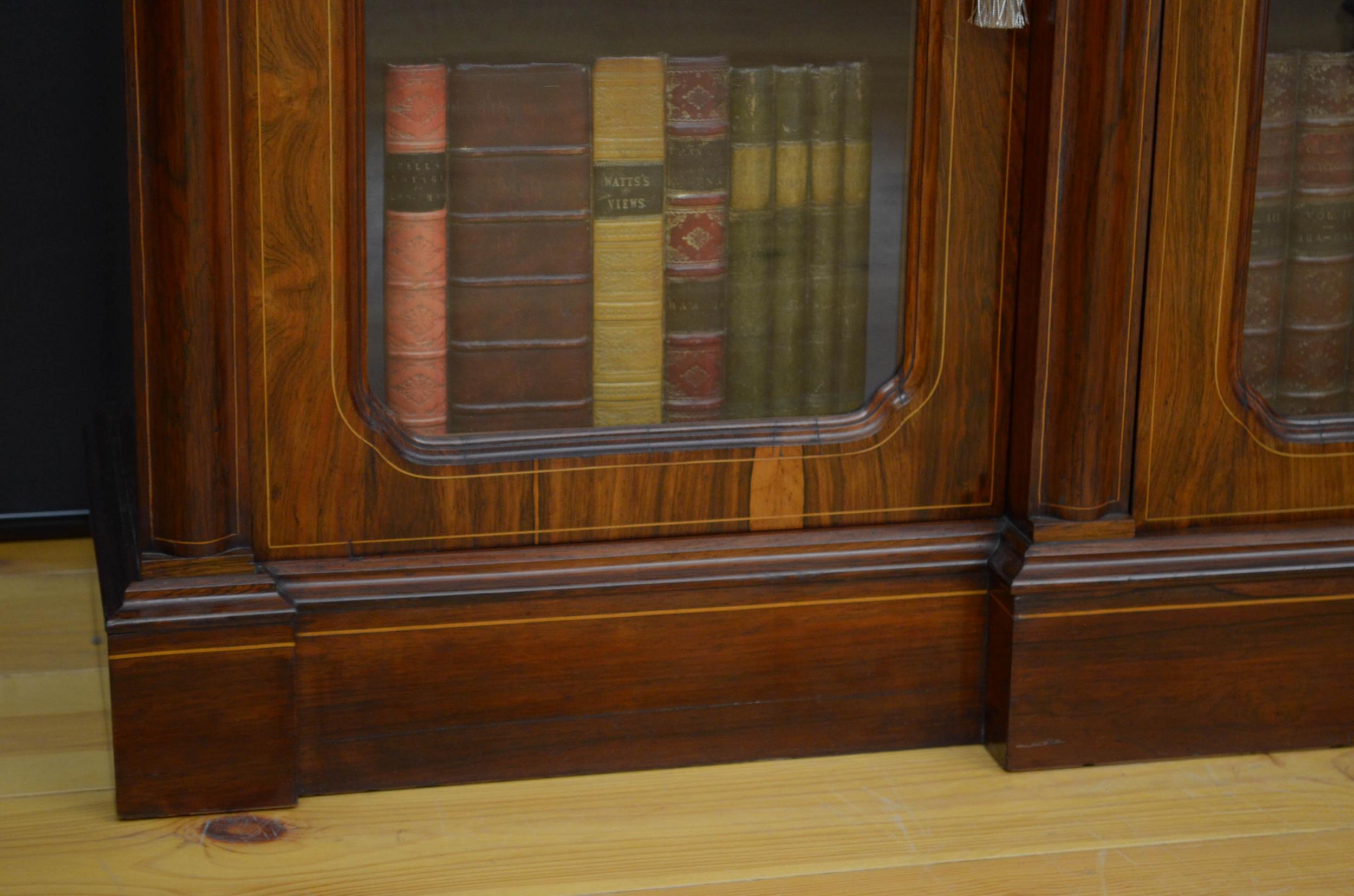 Victorian Rosewood Breakfronted Bookcase For Sale 5
