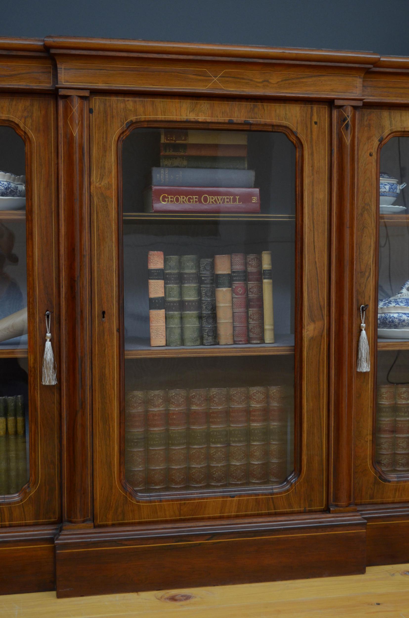 Victorian Rosewood Breakfronted Bookcase For Sale 6