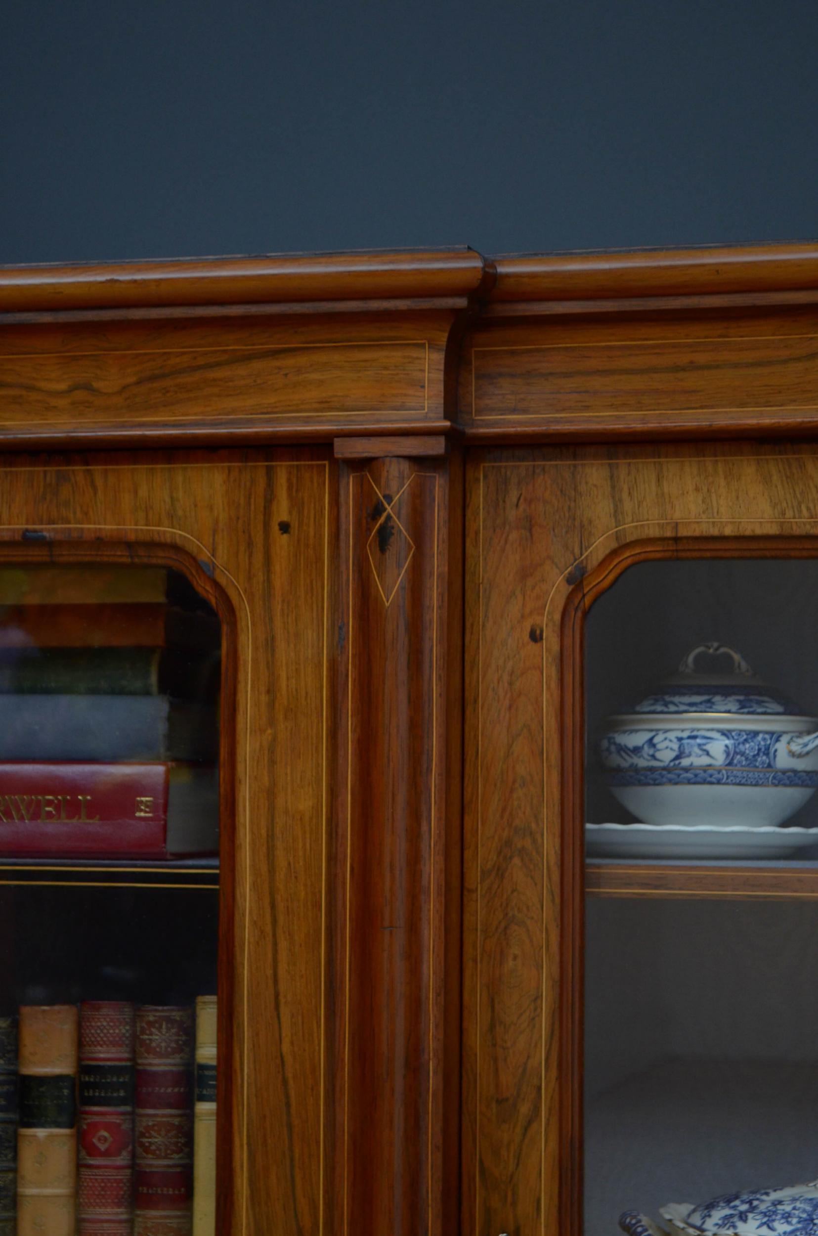 Victorian Rosewood Breakfronted Bookcase For Sale 10