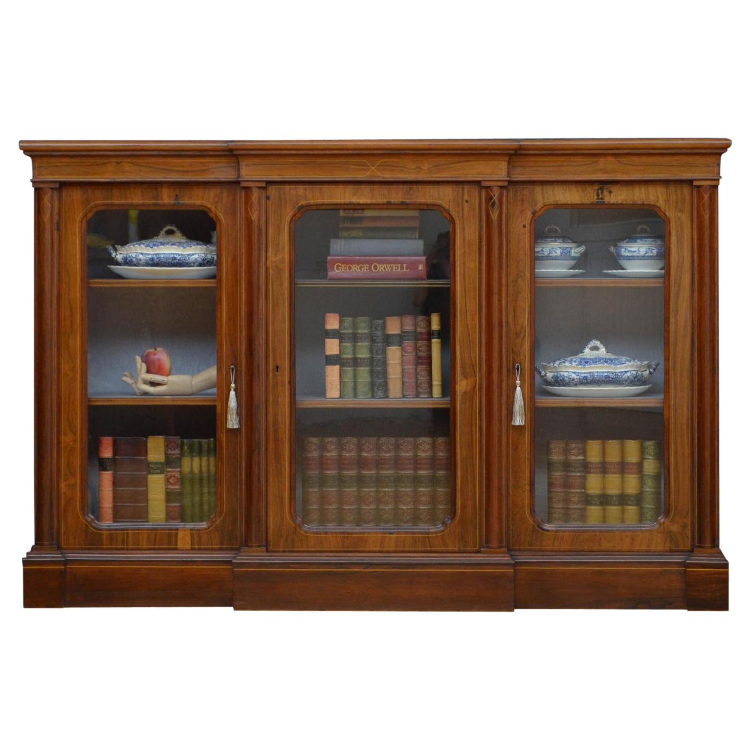 Victorian Rosewood Breakfronted Bookcase For Sale