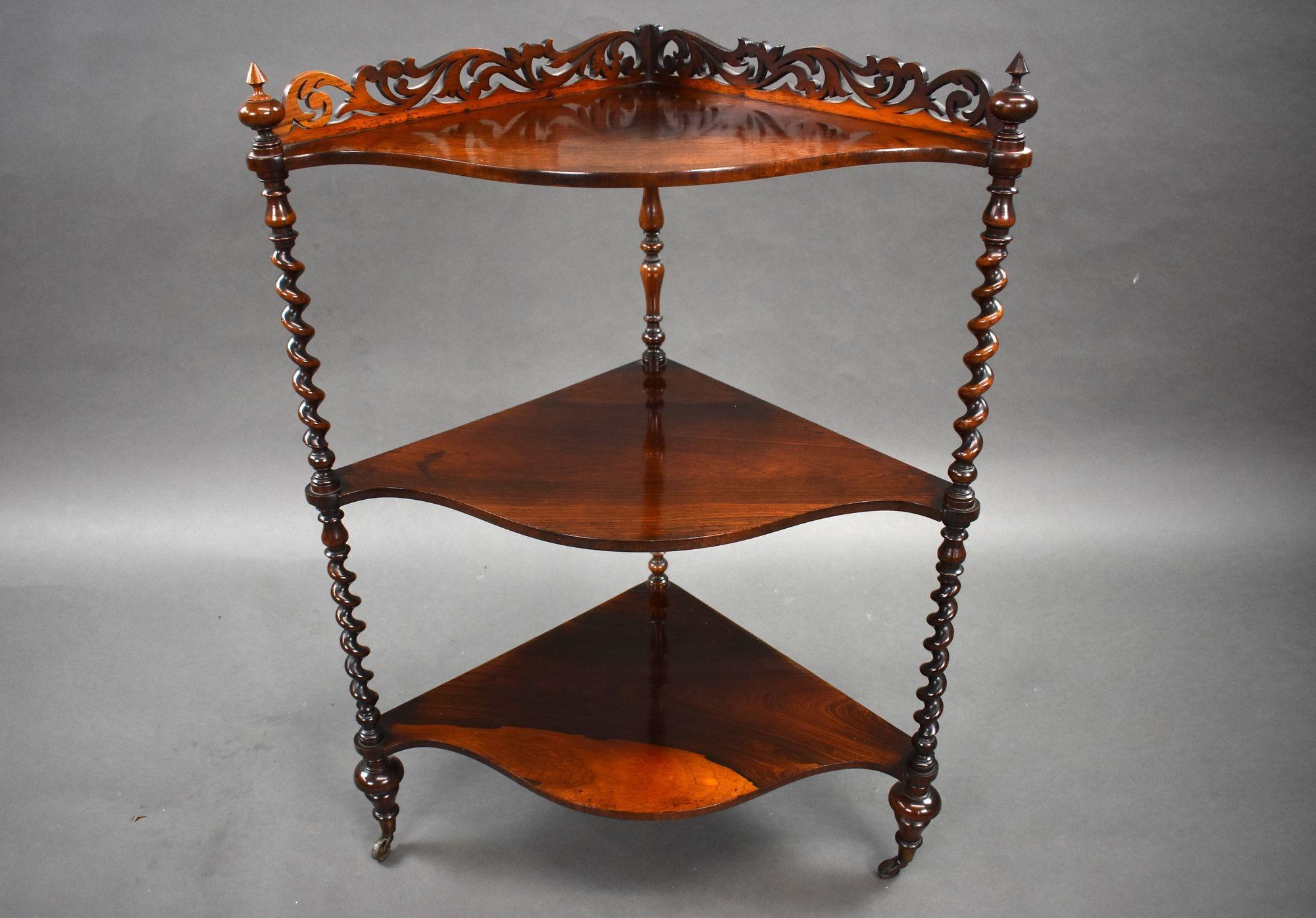 19th Century Victorian Rosewood Corner Whatnot For Sale