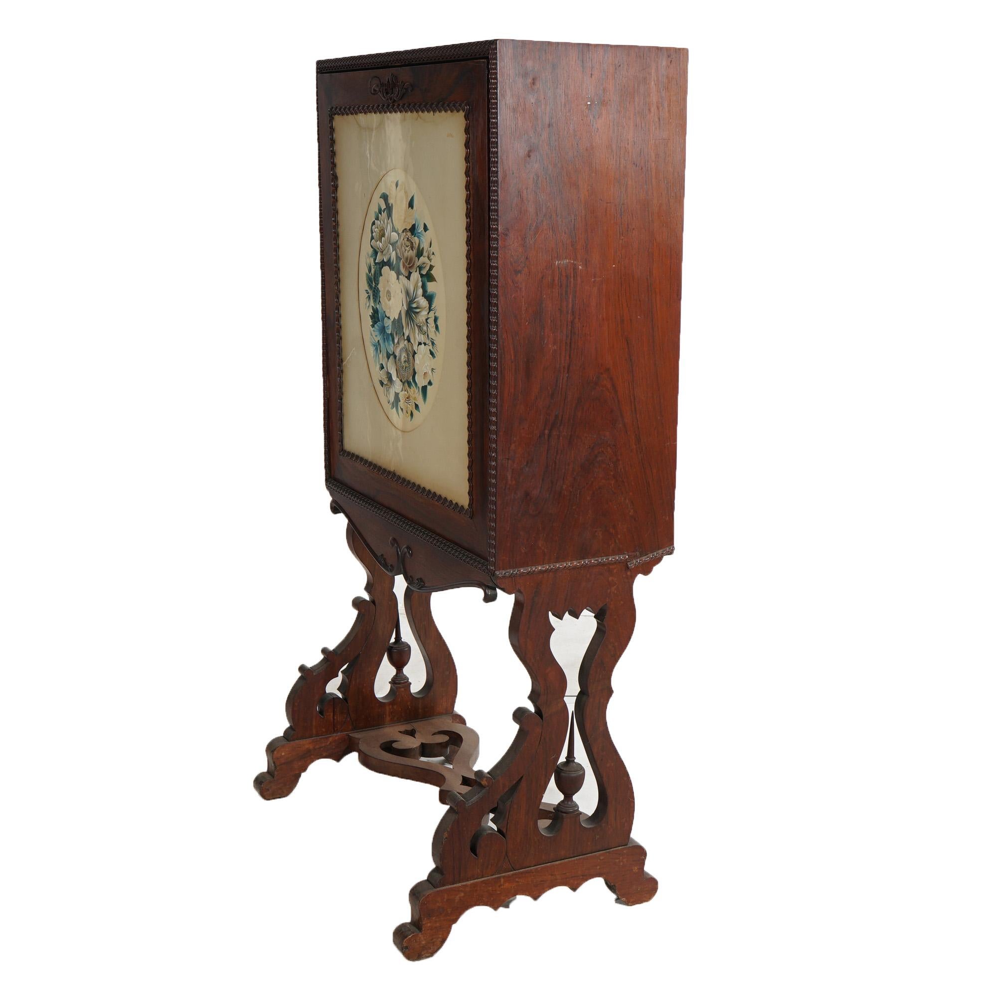 Scrivania vittoriana a ribalta in palissandro con stampa floreale e gambe a voluta c1870 in vendita 11