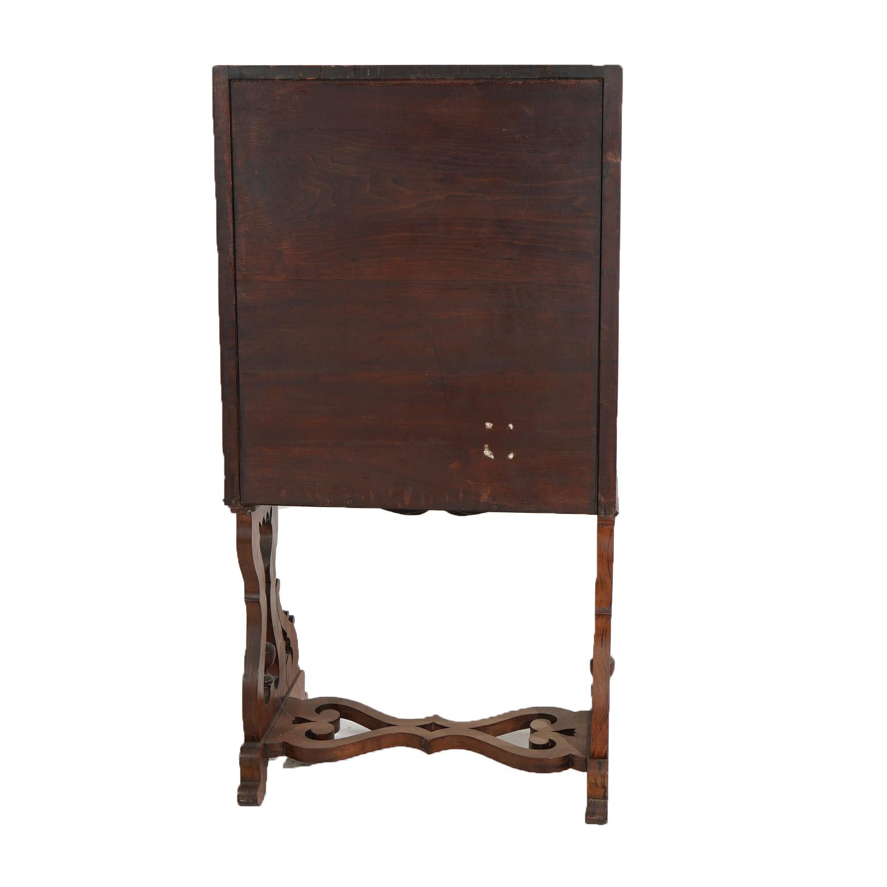 Scrivania vittoriana a ribalta in palissandro con stampa floreale e gambe a voluta c1870 in vendita 12