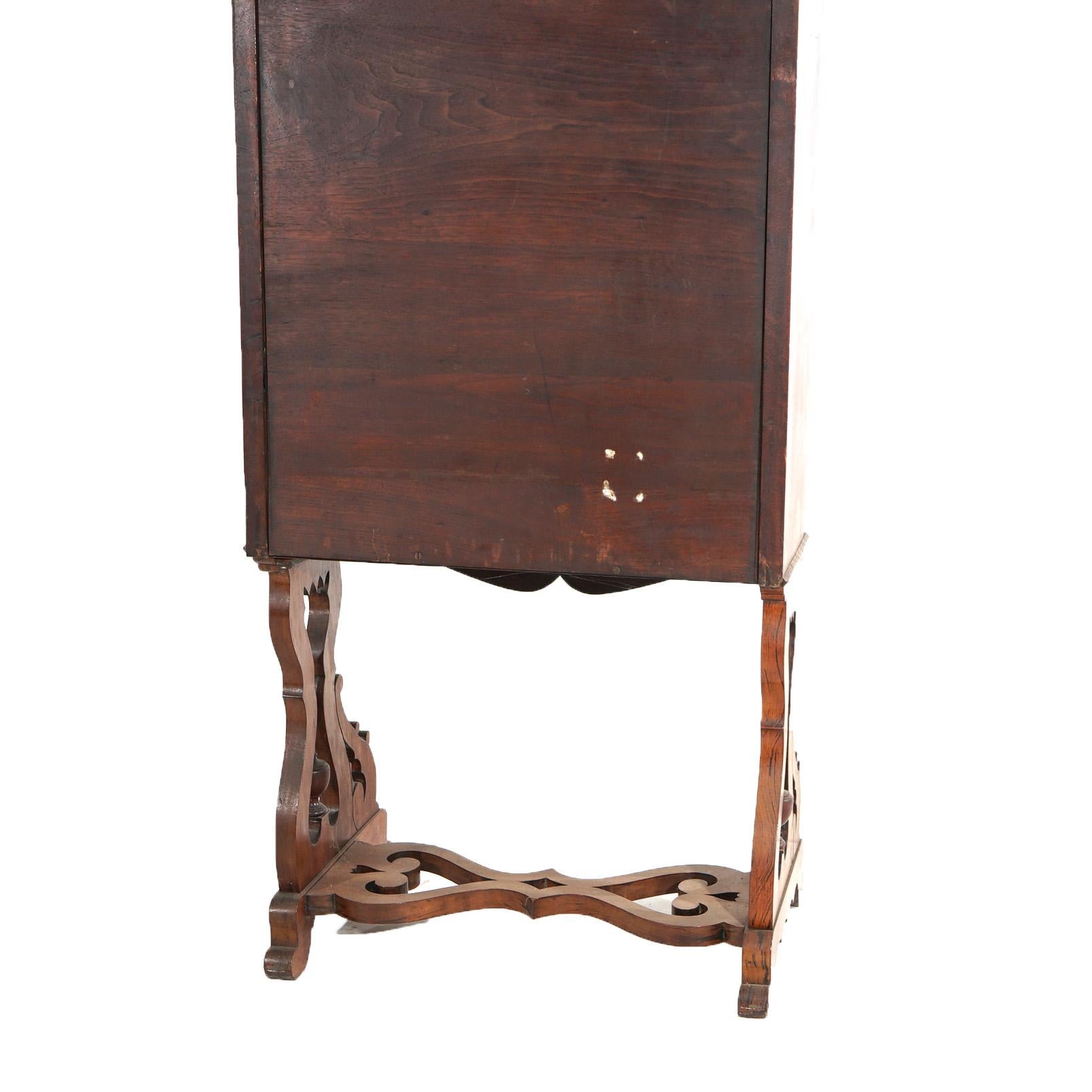 Scrivania vittoriana a ribalta in palissandro con stampa floreale e gambe a voluta c1870 in vendita 13