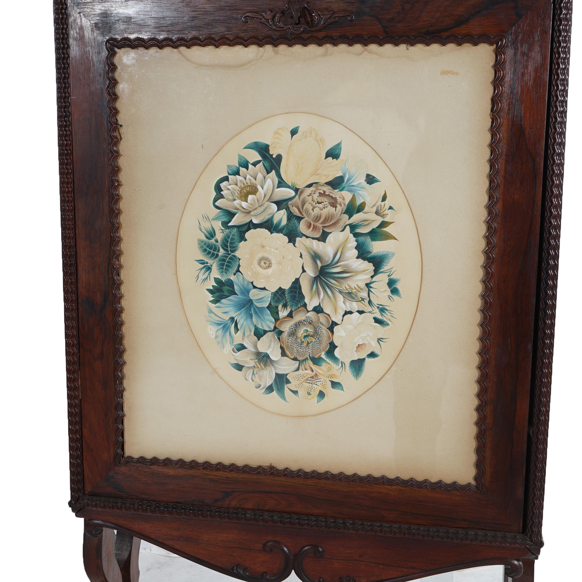 Palissandro Scrivania vittoriana a ribalta in palissandro con stampa floreale e gambe a voluta c1870 in vendita
