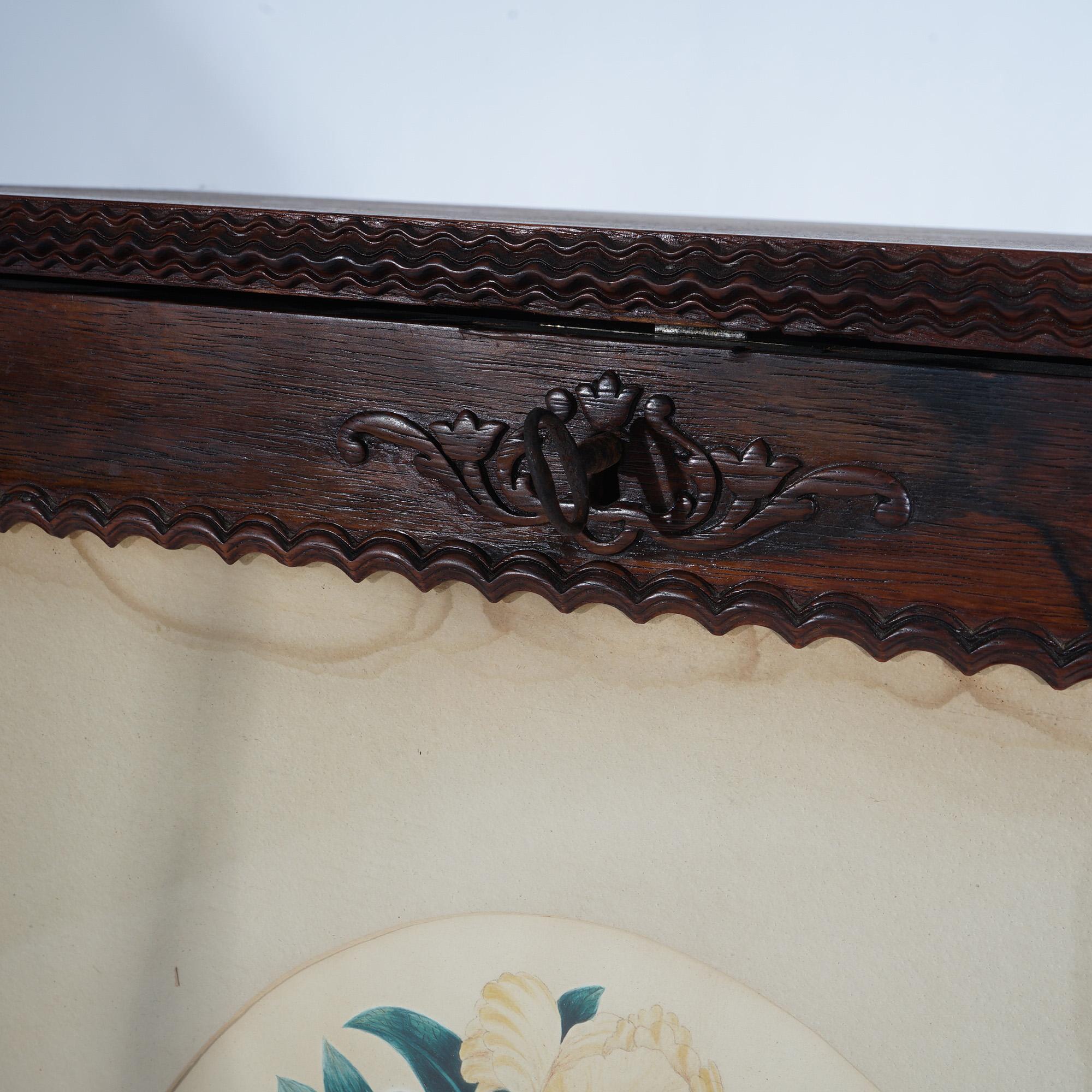 Scrivania vittoriana a ribalta in palissandro con stampa floreale e gambe a voluta c1870 in vendita 1