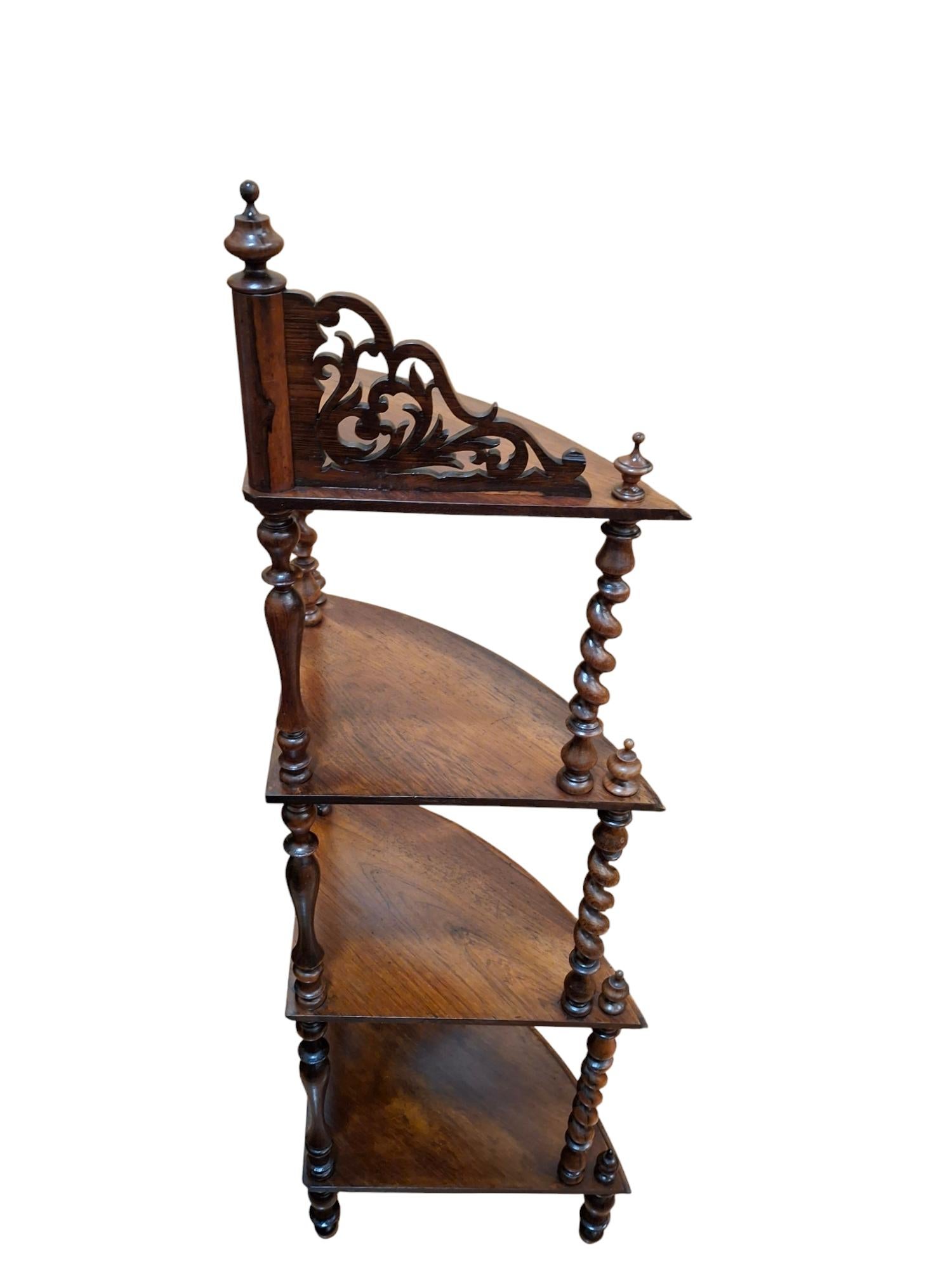 Victorian Rosewood Four-Tier What-Not Corner Shelf In Good Condition For Sale In San Francisco, CA