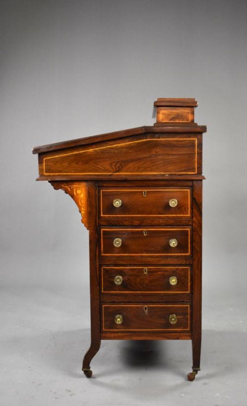 Victorian Rosewood Inlaid Davenport In Good Condition For Sale In Chelmsford, Essex