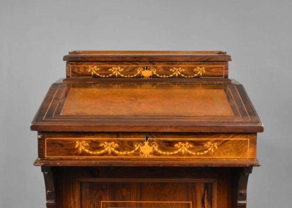 19th Century Victorian Rosewood Inlaid Davenport For Sale