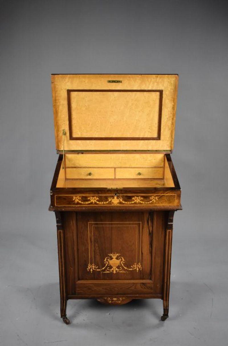Victorian Rosewood Inlaid Davenport For Sale 1