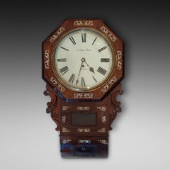 Horloge victorienne à cadran en bois de rose et marqueterie